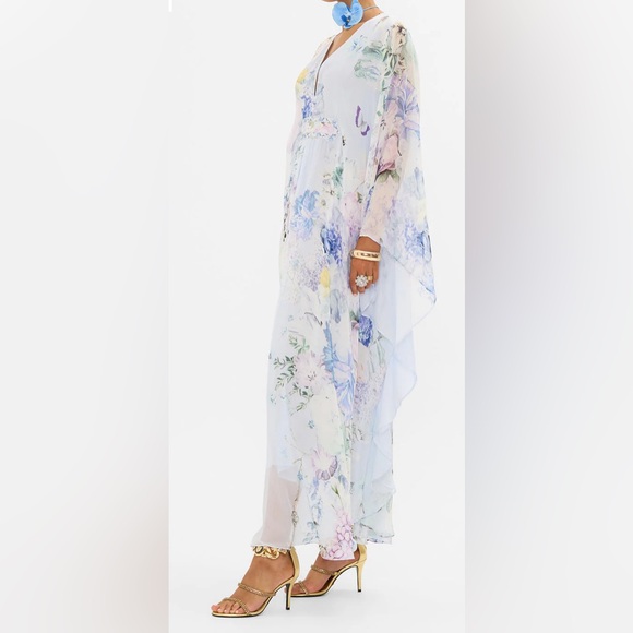 🌺SOLD🌺Camilla Long Silk Kaftan Dress With Waist Detail - Picture 3 of 3